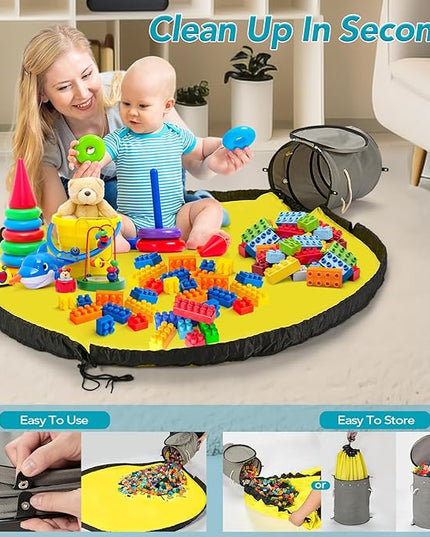 Toy Storage Basket and Play Mat for Kids - Foldable Toy Storage Organizer Bins with Lids - Kids Toy Box Chest for Building Blocks, Boys, Girls, Nursery, Playroom, 12.6''x12.6''x15.5''(Grey) - LeafyLoom