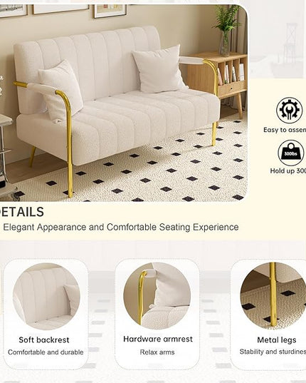 NicBex Sectional Couch Sofa with 2 Pillows Modern Cloud Couch for Living Room Furniture Sets with Metal Legs and Sponge Filled, Modular Sofa for Living Room, Bedroom, Apartment, 58.66" L, White - LeafyLoom