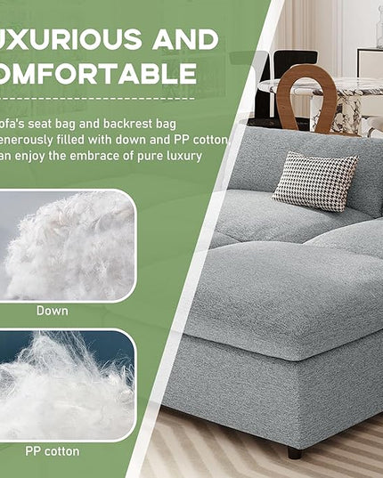 152.8" U-Shaped Down Filled Modular Sectional Sofa with 2 Removable Ottoman, Modern 6-Seat Convertible Upholstered Couch for Living Room, Apartment, Spacious Space, Light Gray, 152.8 Inch - LeafyLoom
