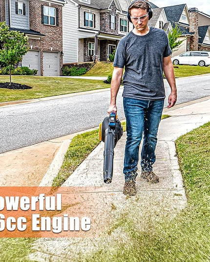 LawnMaster No-Pull Leaf Blower Gas-Powered with Electric Start Variable Speed & Cruise Control,26 cc 2-Cycle Engine, Class Leading 350CFM,200MPH, (NPTBL26A) - LeafyLoom