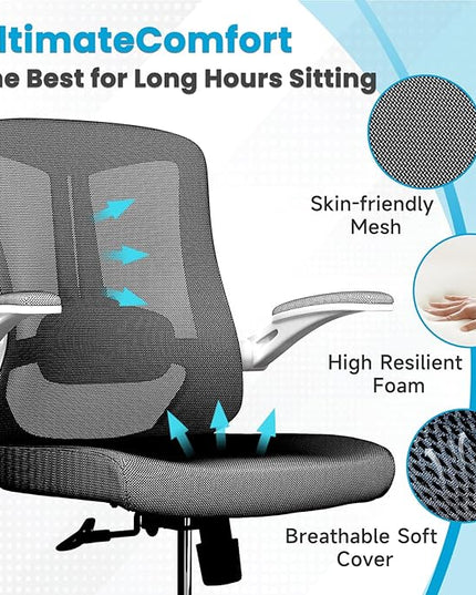Ergonomic Office Chair - Comfy Desk Chairs with Wheels and Arms, 400LB Heavy Duty Mesh Computer Chairs with Comfortable Lumbar Back Support for Home Office, Study, Bedroom and College Dorm - LeafyLoom
