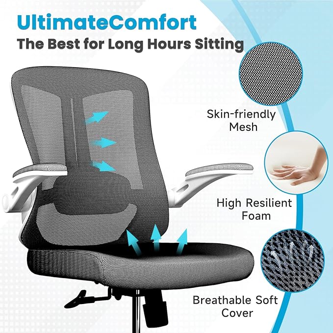 Ergonomic Office Chair - Comfy Desk Chairs with Wheels and Arms, 400LB Heavy Duty Mesh Computer Chairs with Comfortable Lumbar Back Support for Home Office, Study, Bedroom and College Dorm - LeafyLoom