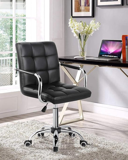 Yaheetech Desk Chair - Office Chair with Arms/Wheels for Students Swivel Faux Leather Home Computer Black - LeafyLoom