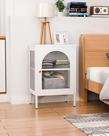 Buffet Storage Cabinet, Metal Sideboard Cabinet with Glass Doors, Coffee Bar Cabinet with an Adjustable Shelf, Suitable for Kitchens, Living Room and Coffee Shops, Assembly Required - LeafyLoom