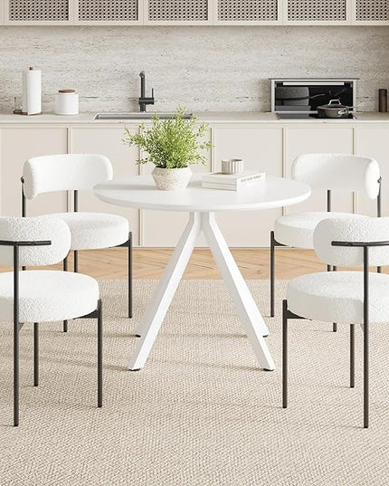 Farini White Dining Table for 4-6 Person,39" Round Wooden Dining Tabletop and Metal Frame for Home Kitchen Dining Desk (39 inch,100cm) - LeafyLoom