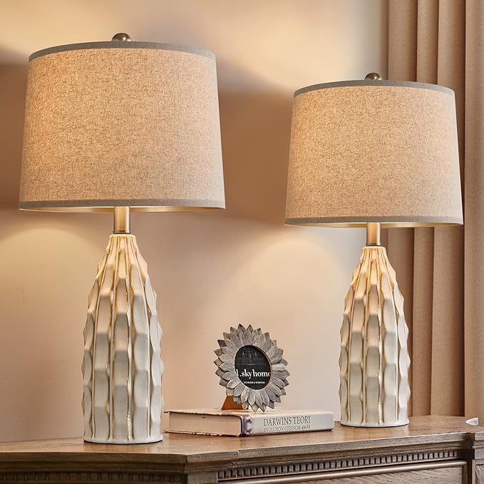 23.75 inch Modern Ceramic Lamps Set of 2 for Living Room Study Room Office Dorm Farmhouse Nightstand, End Table Lamps - LeafyLoom