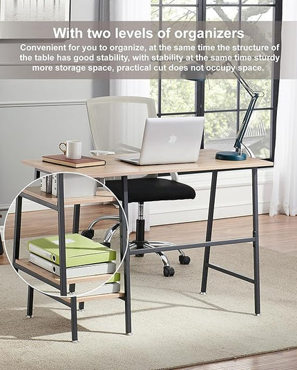 VECELO 43 Inch Home Office Computer Easy to Assemble Simple Table Modern Student Study Desk,Water Proof, Oak+black leg - LeafyLoom
