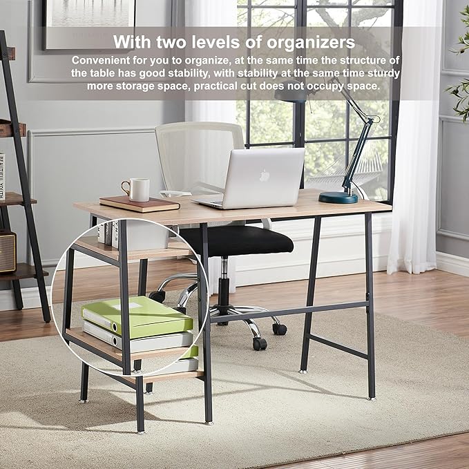 VECELO 43 Inch Home Office Computer Easy to Assemble Simple Table Modern Student Study Desk,Water Proof, Oak+black leg - LeafyLoom