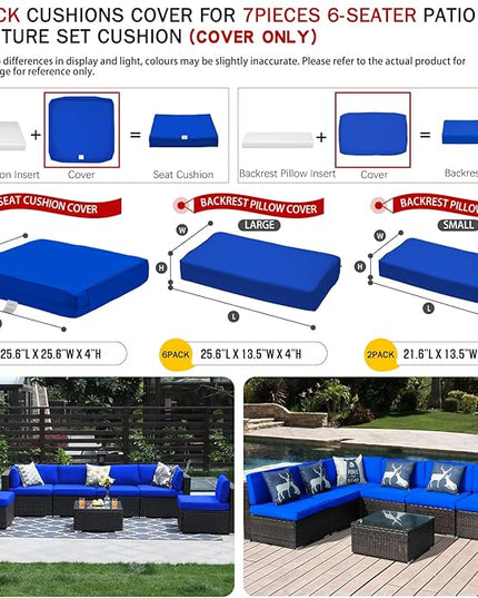 ClawsCover 14Pack Outdoor Patio Seat and Back Cushions Replacement Covers Fit for 7Pieces 6-Seater Wicker Rattan Sectional Couch Chair Furniture Set,Royal Blue-Include Cover Only (Large) - LeafyLoom