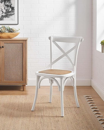 Modway Gear Rustic Modern Farmhouse Elm Wood Rattan Dining Chair in White - LeafyLoom
