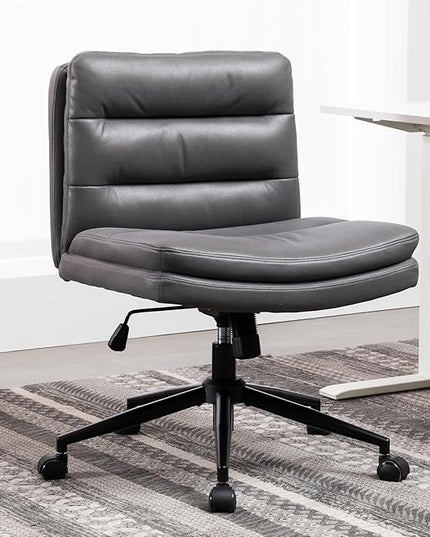 Armless Office Chair with Wheels Wide Desk Chair Leather Mid Back Accent Chair Padded Swivel Vanity Chair for Girl Women Computer Task Chair for Home Office (Suede Fabric,Gray) - LeafyLoom