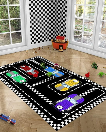 Car Rug Race Car Rug Car Track Rugs for Boys Race Track Carpet Race Car Track Rug Car Rug for Boys Room Car Rug Play Mat Car Carpet for Kids Rugs for Boys Bedroom,Black 3'×4' - LeafyLoom