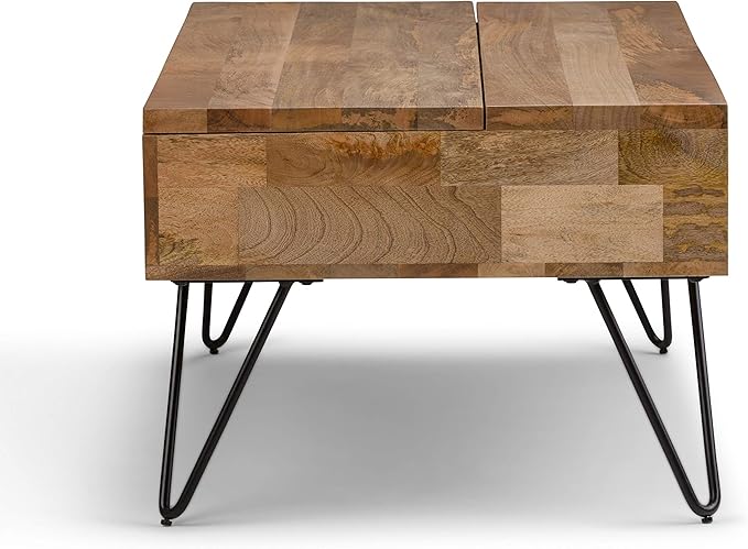 SIMPLIHOME Hunter SOLID MANGO WOOD and Metal 48 Inch Wide Rectangle Industrial Lift Top Coffee Table in Natural, For the Living Room and Family Room - LeafyLoom