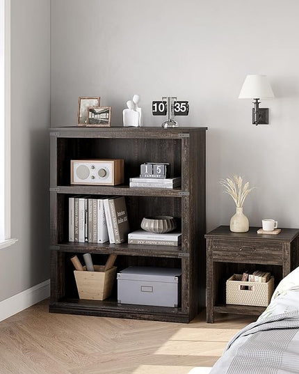 GAOMON 3 Tier Bookcase, Farmhouse Book Shelf with Storage, 40 Inch Tall Open Display Bookshelves, Wooden 3 Shelf Bookcase for Living Room, Bedroom-Oak - LeafyLoom