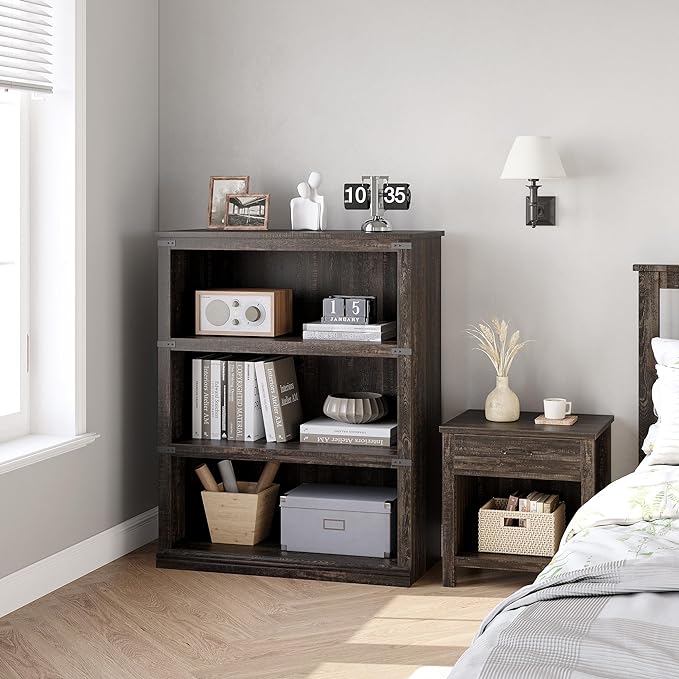 GAOMON 3 Tier Bookcase, Farmhouse Book shelf with Storage Open Display Bookshelves, 40" Low Book Case Wooden 3 Shelf Bookcase Home Decor Furniture for Home Office, Living Room, Bed Room - Oak - LeafyLoom
