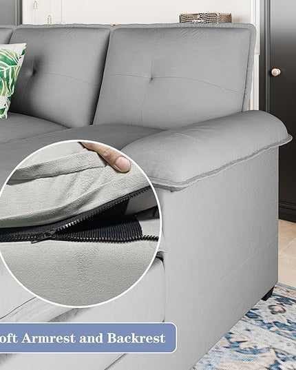 Shintenchi 110" Modular Sectional Couches for Living Room, U-Shaped Sofa Couch with Double Chaise, 4 Seat Sofa Sets with Thick Cushion & Soft Backrest, Light Grey - LeafyLoom