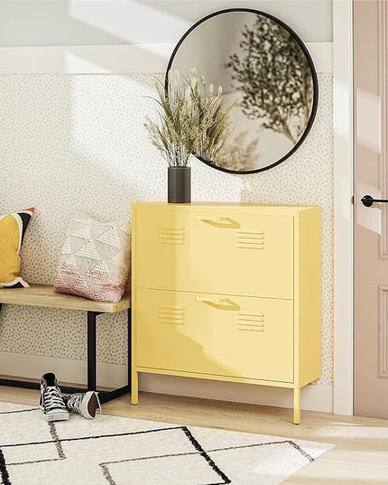 Novogratz Cache 2 Door Shoe Storage, Yellow - LeafyLoom