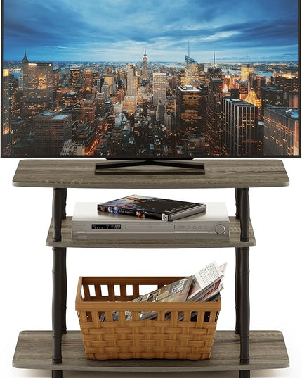 Furinno Turn-N-Tube No Tools 3-Tier Entertainment Center TV Stand for TV up to 32 Inch, Plastic Classic Tubes, French Oak Grey/Black - LeafyLoom