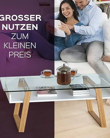 bonVIVO Modern Glass Coffee Table - Elegant Centerpiece for Living Room Decor with Tempered Glass Top, Sleek Design as A Gift for Home or Office Use, Black - LeafyLoom