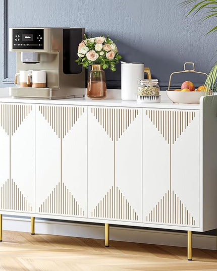 YITAHOME Sideboard Buffet, Modern Buffet Cabinet Storage Cabinet with Carved Design Doors 300 lbs Capacity for Hallway, Entryway, Kitchen or Living Room, White - LeafyLoom