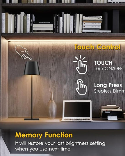 4-Pack LED Cordless Table Lamp, Rechargeable Battery Desk lamp 3W 6000mAh Battery Operated Stepless Dimming Modern Portable Table Light for Restaurant/Dinner/Bedroom/Outdoor IP54 Waterproof (Black) - LeafyLoom