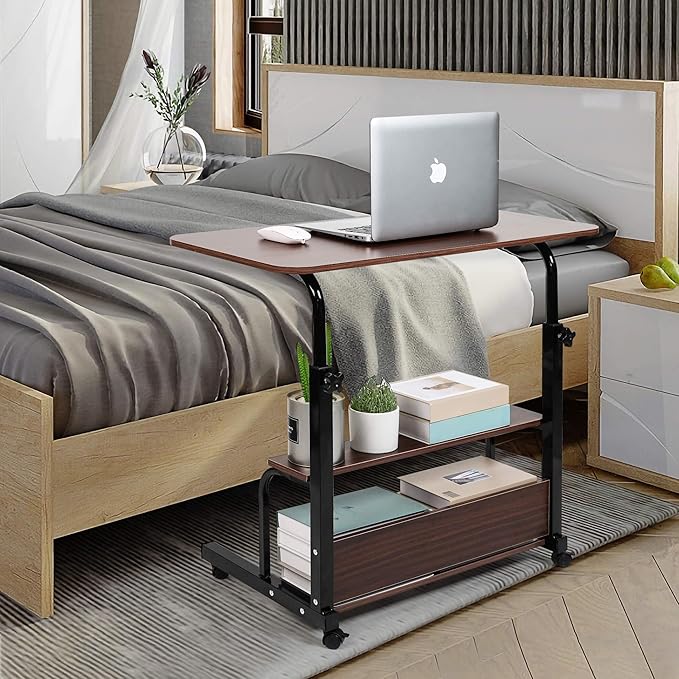 Portable Computer Desk Adjustable Home Office Desk Bedside Universal Movable Table Small Spaces Furniture Storage Convenient Desk Home Office Living Room Sofa Desk Size 15.7 * 31.5 Inch,Pure Brown - LeafyLoom