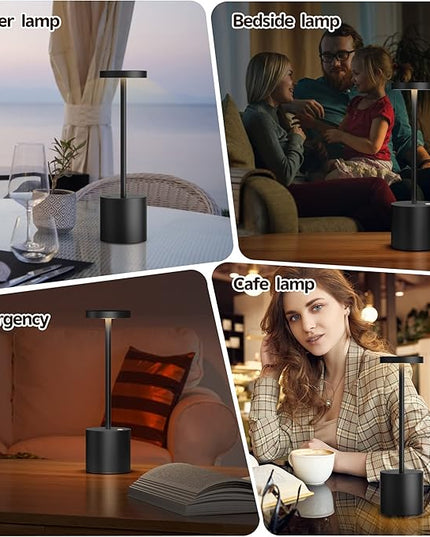 2Pack Cordless Table Lamp, Rechargeable LED Battery 5000mAh Metal USB Portable Powered Desk Lamp, 3 Levels Brightness Light for Restaurants Outdoor (2pack 10.25in Black) - LeafyLoom