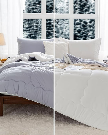 COTTEBED Ultra-Soft Reversible Warm Comforter Set Twin Sized, Winter Milk Cup Grey White Breathable Bedding Down Alternative Comforter for Boy Kids Girl School College Dorm Christmas, Twin/TwinXL - LeafyLoom