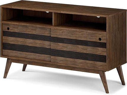 SIMPLIHOME Clarkson SOLID ACACIA WOOD 54 Inch Wide Mid Century Design TV Media Stand in Rustic Natural Aged Brown for TVs up to 60 Inches, For the Living Room and Entertainment Center - LeafyLoom