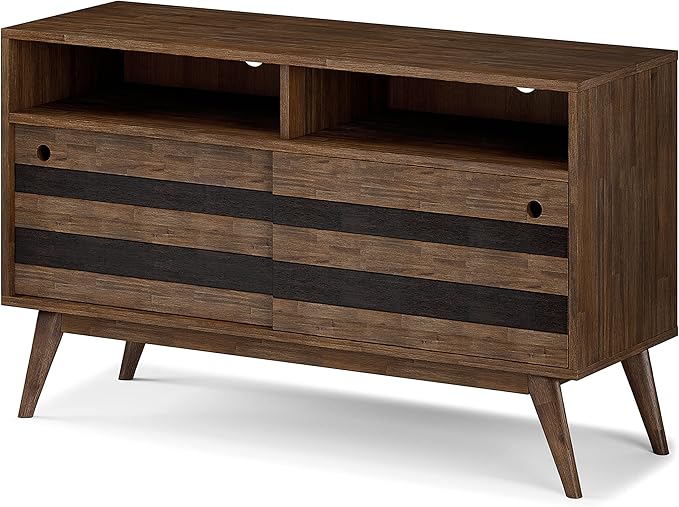 SIMPLIHOME Clarkson SOLID ACACIA WOOD 54 Inch Wide Mid Century Design TV Media Stand in Rustic Natural Aged Brown for TVs up to 60 Inches, For the Living Room and Entertainment Center - LeafyLoom