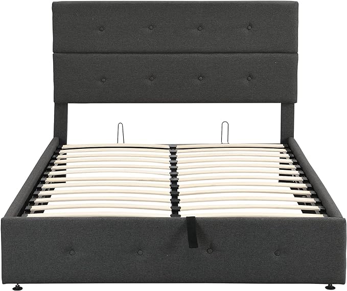 Full Size Upholstered Platform Bed with Underneath Storage, Modern Linen Platform Bedframe with Headboard and Wooden Slat Support,for Kids Adults Living Room Guest Room,Bedroom - LeafyLoom