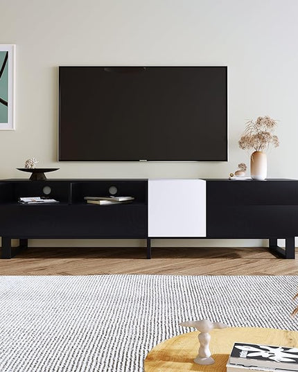 NicBex TV Stand for 80 Inch TV Modern TV Media Console Table with Double Storage Space and Drop Down Door,Entertainment Center with Storage for Living Room,Bedroom,70.9 Inch,Black - LeafyLoom