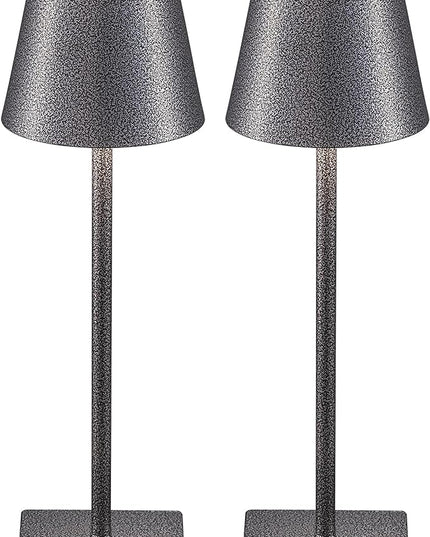 KDG 2 Pack Cordless Table Lamp,Portable LED Desk Lamp, 5000mAh Battery Operated, 3 Color Stepless Dimming Up, for Restaurant/Bedroom/Bars/Outdoor Party/Camping/Coffee Shop Night Light(Mottled Silver) - LeafyLoom