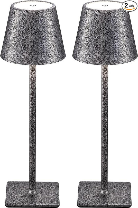 KDG 2 Pack Cordless Table Lamp,Portable LED Desk Lamp, 5000mAh Battery Operated, 3 Color Stepless Dimming Up, for Restaurant/Bedroom/Bars/Outdoor Party/Camping/Coffee Shop Night Light(Mottled Silver) - LeafyLoom