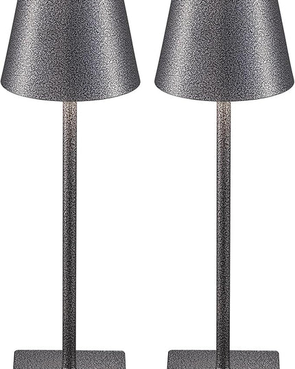 KDG 2 Pack Cordless Table Lamp,Portable LED Desk Lamp, 5000mAh Battery Operated, 3 Color Stepless Dimming Up, for Restaurant/Bedroom/Bars/Outdoor Party/Camping/Coffee Shop Night Light(Mottled Silver) - LeafyLoom