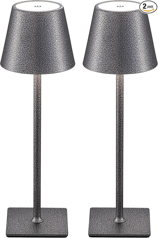 KDG 2 Pack Cordless Table Lamp,Portable LED Desk Lamp, 5000mAh Battery Operated, 3 Color Stepless Dimming Up, for Restaurant/Bedroom/Bars/Outdoor Party/Camping/Coffee Shop Night Light(Mottled Silver) - LeafyLoom