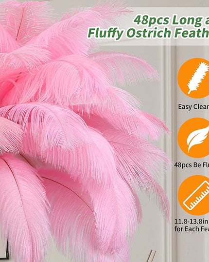 Feather Lamp, Natural Ostrich Feather Floor Lamp for Living Room, 63in Height, 3 Color Temperatures Bright LED Bulbs, Modern Funky Tall Lamp Standing Light for Bedroom (Pink) - LeafyLoom