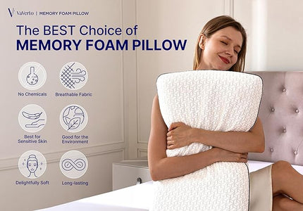 Queen Size Gel Memory Foam Pillow - Ventilated, Orthopedic, Contoured Support, Cooling, with Viscose Made from Bamboo Cover - Essential for College Dorms - LeafyLoom