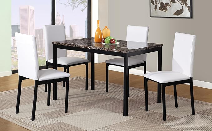 Roundhill Furniture 5 Piece Citico Metal Dinette Set with Laminated Faux Marble Top - White - LeafyLoom