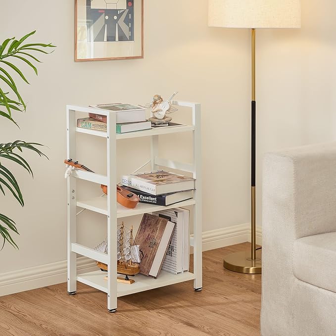 BEWISHOME 3 Tier Bookshelf, White Small Bookshelf for Small Spaces, Short Wooden Storage Bookcase with Metal Frame for Bedroom Living Room and Home Office JCJ62W - LeafyLoom