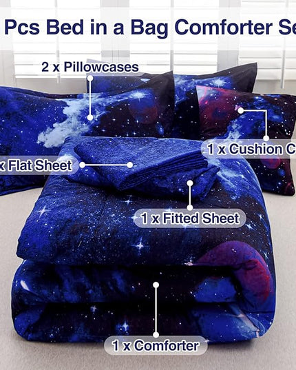A Nice Night Galaxy 6Pcs Bedding Sets Outer Space Comforter Bed in a Bag 3D Printed Quilt,for Children Boy Girl Teen Kids,Twin 6Pcs - LeafyLoom