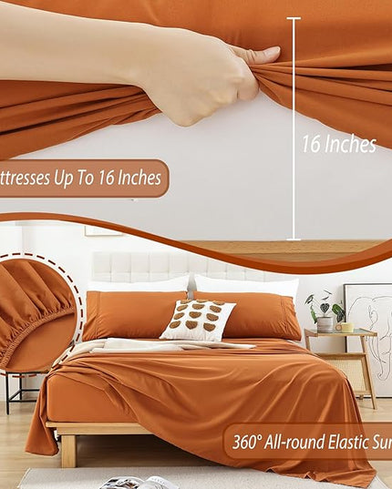 Whitney Home Textile King Sheet Set - 4 Piece Luxury Cooling Bed Sheets for King Size Bed, Silky Soft Sheets 16" Deep Pocket, Hotel Bedding Sheets and Pillowcases, Wrinkle Free Oeko-Tex Sheets - LeafyLoom