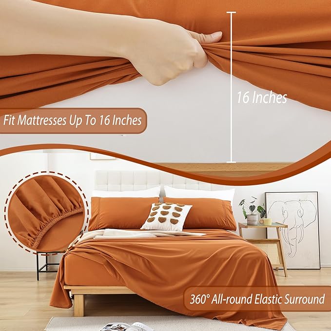 Whitney Home Textile King Sheet Set - 4 Piece Luxury Cooling Bed Sheets for King Size Bed, Silky Soft Sheets 16" Deep Pocket, Hotel Bedding Sheets and Pillowcases, Wrinkle Free Oeko-Tex Sheets - LeafyLoom