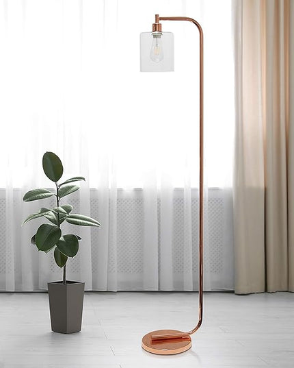 Simple Designs LF1036-RGD Antique Style Industrial Iron Lantern Floor Lamp with Glass Shade, Rose Gold - LeafyLoom