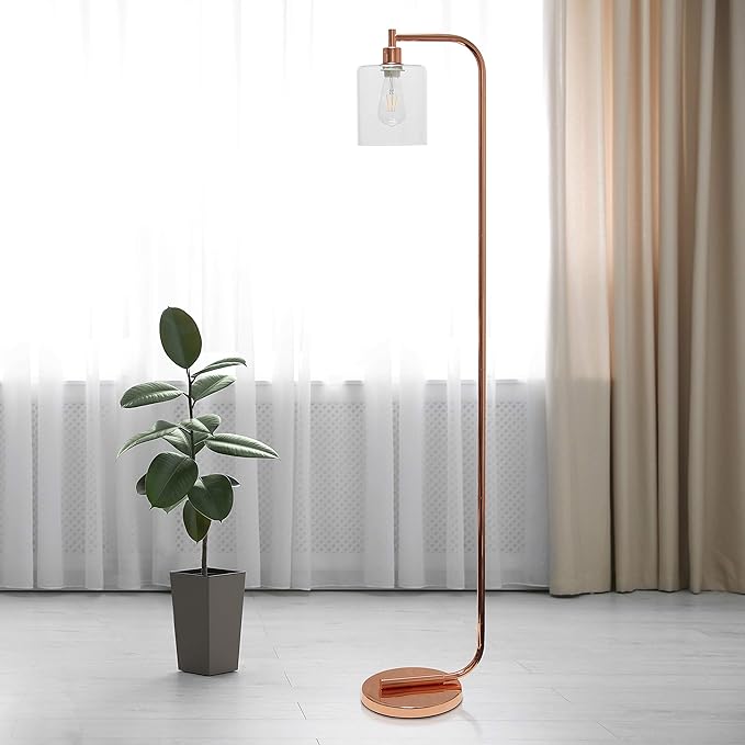 Simple Designs LF1036-RGD Antique Style Industrial Iron Lantern Floor Lamp with Glass Shade, Rose Gold - LeafyLoom