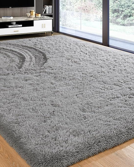 Softlife Grey 4x5.3 Feet Area Rug for Living Room Bedroom Super Soft Shaggy Rugs for Boys Girls Kids Room Fluffy Fuzzy Carpets Long Plush Bedside Rug Nursery Christmas Home Decoration - LeafyLoom