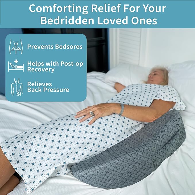 Bedsore Positioning Pillow for Bedsore Prevention and Faster Recovery - Heat Regulating Bed Sore Cushion for Butt Lifting and Easy Positioning - 2X Non-Skid Removable Covers (Grey) - LeafyLoom