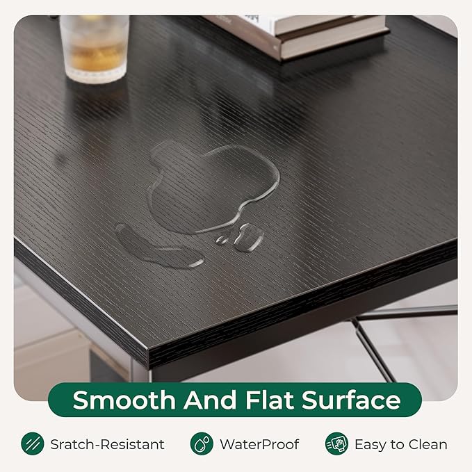 L Shaped Desk, 47 Inches Computer Desk with Reversible Storage Shelves, Gaming Desk, Corner Desk Home Office Desks, Writing Desk Study Desk with Metal Frame, Black - LeafyLoom