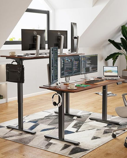 STARY Electric Memory Preset 55 x 24 Inches Adjustable Height Computer Workstation Sit Stand Home Office Desk with Splice Board, 5524, Rustic Brown/Black Frame - LeafyLoom