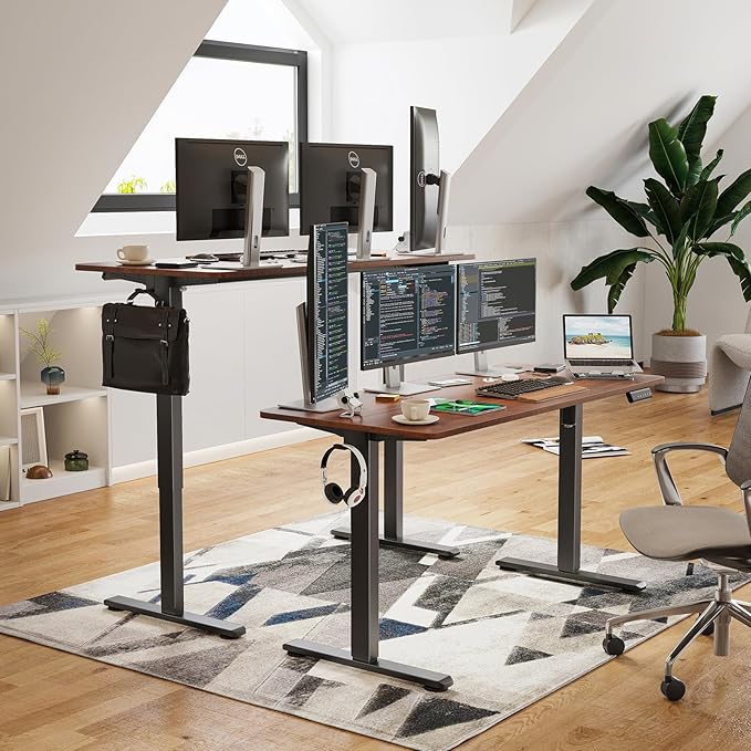 STARY Electric Memory Preset 55 x 24 Inches Adjustable Height Computer Workstation Sit Stand Home Office Desk with Splice Board, 5524, Rustic Brown/Black Frame - LeafyLoom